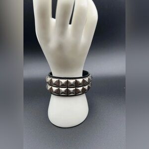 Vtg MTV Studded Cuff Bracelet Black Faux Leather Snaps Silver Punk Rock Grunge